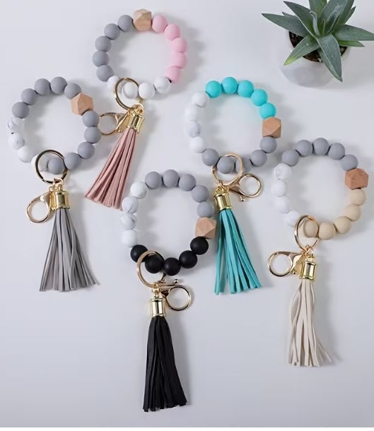 Beaded Keychains Silicone and Wood