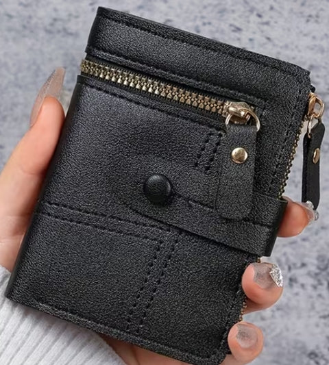 Short Button and Zipper Wallet