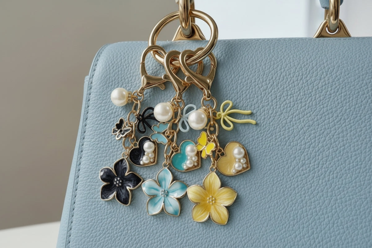 3D Pearl & Rhinestone Bow Butterfly Bag Charm