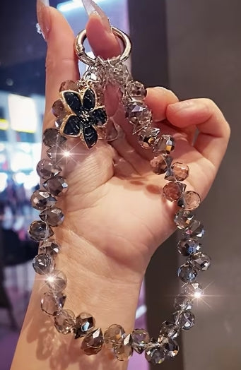 Handheld Phone Wrist Strap with Dripping Enamel Cherry Blossom Flower