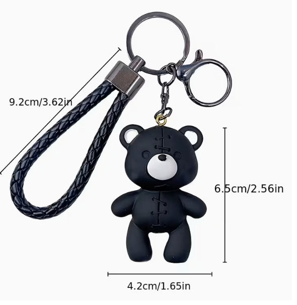 Cartoon Bear -Plush Leather Key Ring Bag Charm with Strap