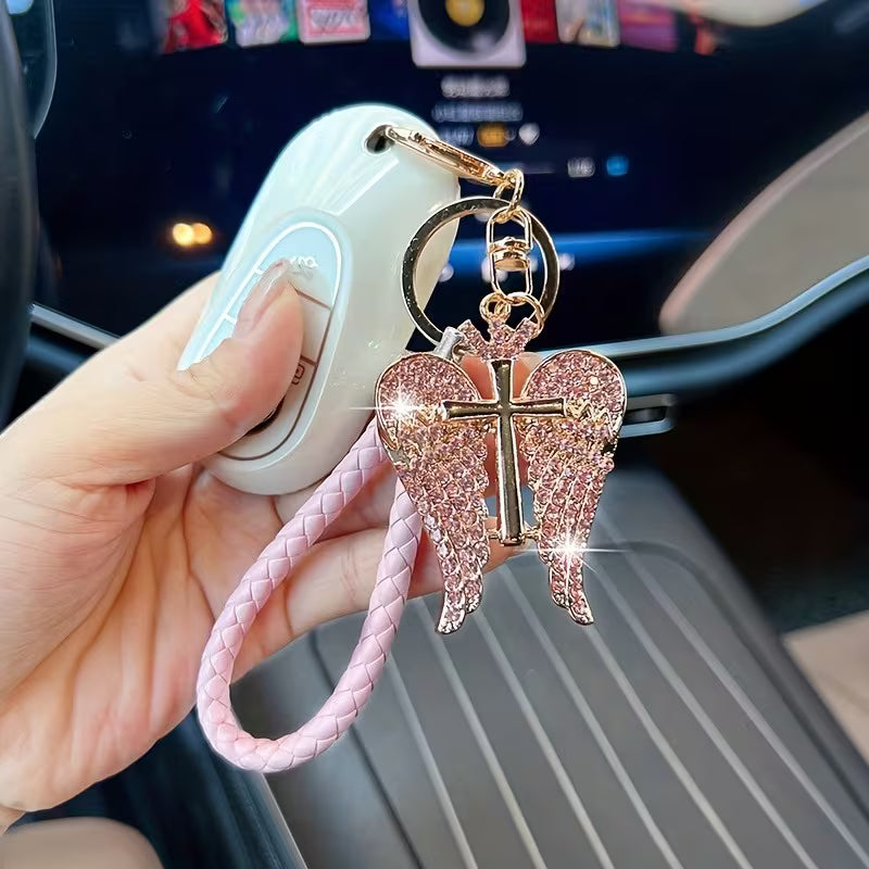 Elegant Angel Wing with Cross Keychain