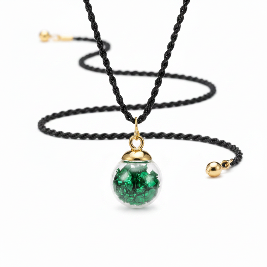 Glass Globe Pendant on Black Rope Necklace