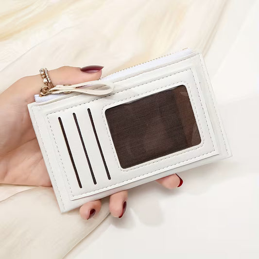Cream three card zipper coin wallet