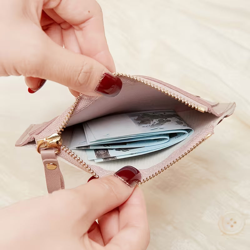 Cream three card zipper coin wallet