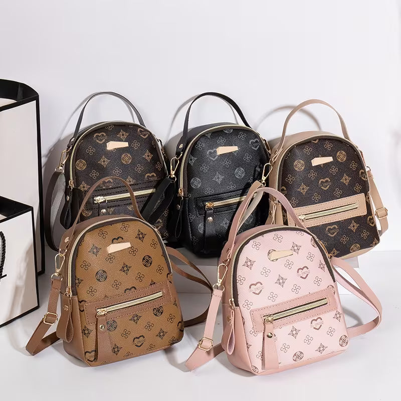Trendy Retro Backpack with Zipper only and Gold Embelishment