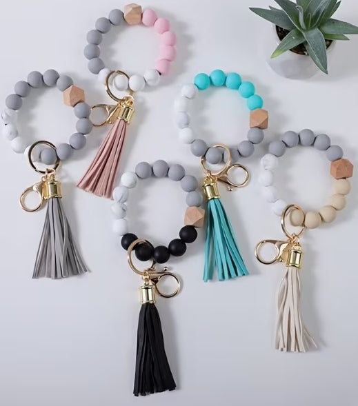 Beaded Keychains Silicone and Wood