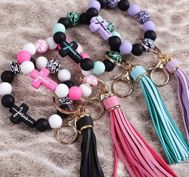 Beaded Keychains Silicone and Wood