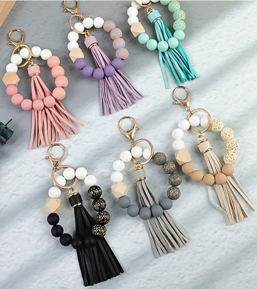 Beaded Keychains Silicone and Wood