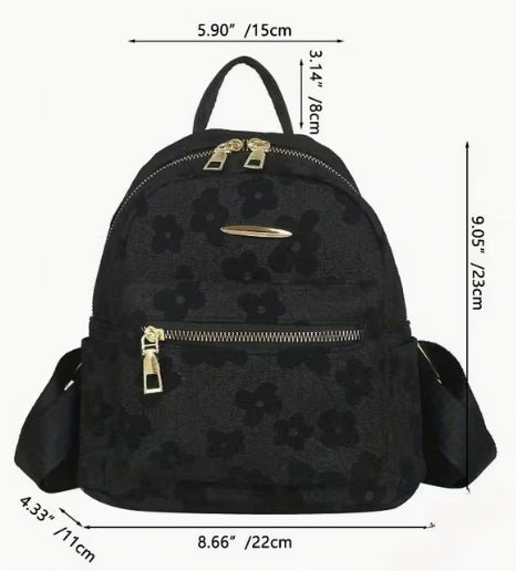 Messenger Flower Pattern Backpack with Wallet and Teddy Bear Pendant