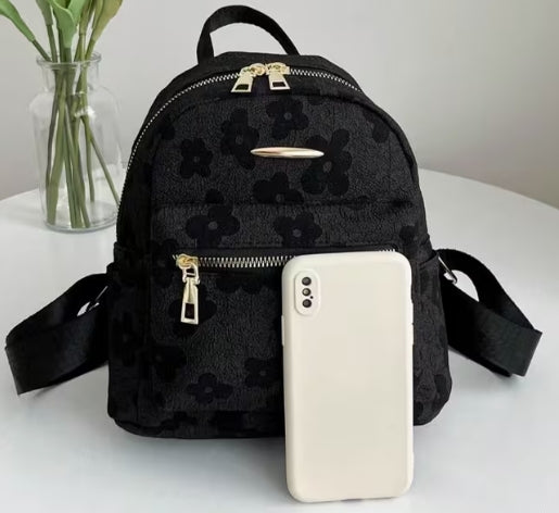 Messenger Flower Pattern Backpack with Wallet and Teddy Bear Pendant