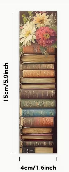 Vintage Stacked Books Floral Reading Bookmark