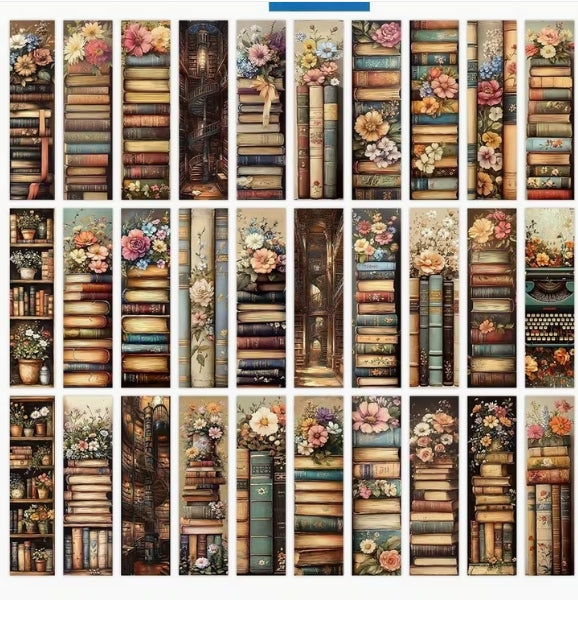Vintage Stacked Books Floral Reading Bookmark
