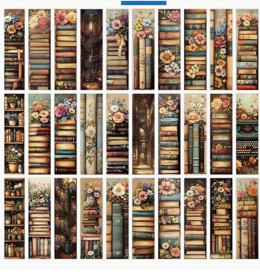 Vintage Stacked Books Floral Reading Bookmark
