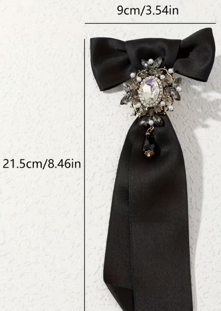 Elegant Vintage-Style Bow Tie with Brooch