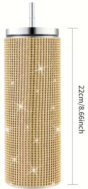 Bling Rhinestone Stainless Steel Tumbler with Lid and Metal Straw