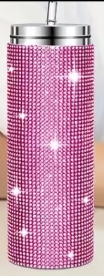 Bling Rhinestone Stainless Steel Tumbler with Lid and Metal Straw