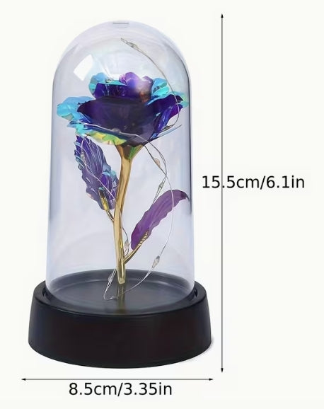 Rose in Glass Dome Cover with Twinkle Lights