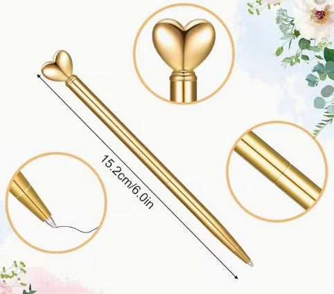 Golden Heart-Shaped Retractable Ballpoint Pen