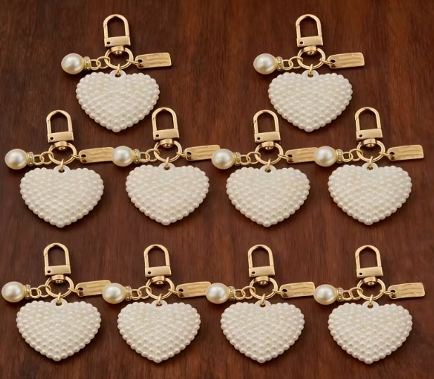 Large Pearl Heart Keychain Pendant