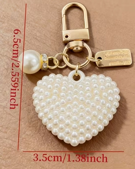 Large Pearl Heart Keychain Pendant