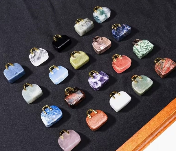 Natural Stone Mini Bag Pendant Keychain