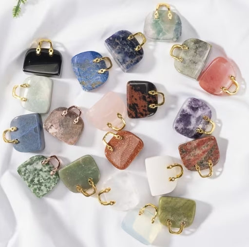 Natural Stone Mini Bag Pendant Keychain