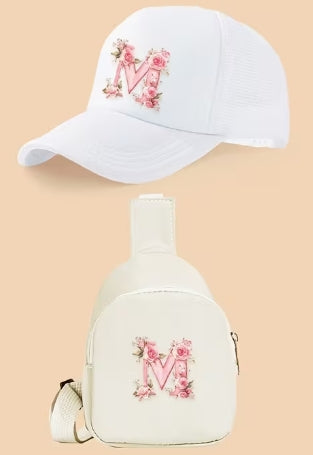 Kids Letter Print Hat and Cross Body 2pc