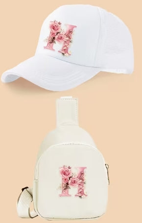 Kids Letter Print Hat and Cross Body 2pc