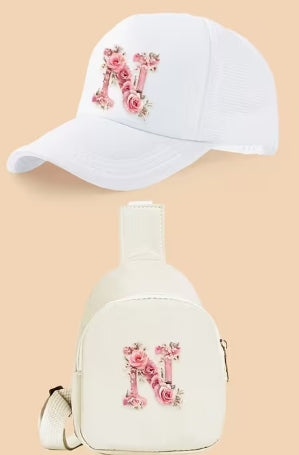 Kids Letter Print Hat and Cross Body 2pc