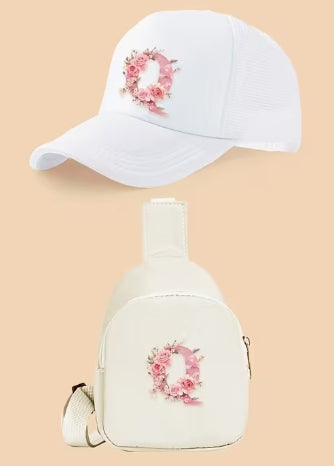 Kids Letter Print Hat and Cross Body 2pc