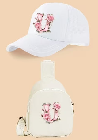 Kids Letter Print Hat and Cross Body 2pc