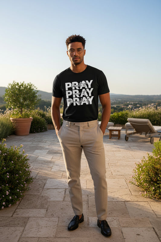Pray About It Pray Over It Pray Through It Complete T-Shirt (White on White Letters)