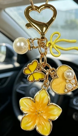 3D Pearl & Rhinestone Bow Butterfly Bag Charm