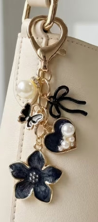 3D Pearl & Rhinestone Bow Butterfly Bag Charm