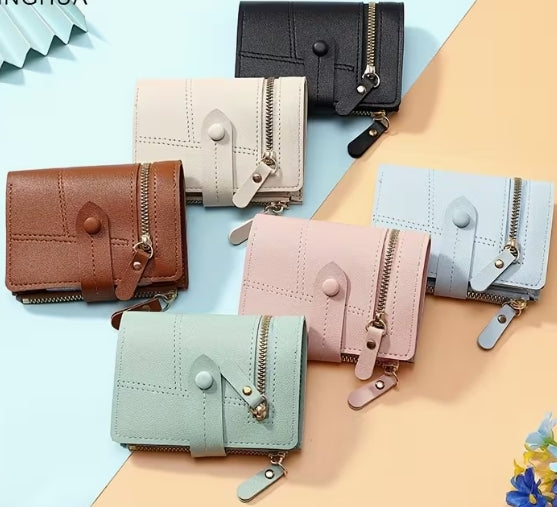 Short Button and Zipper Wallet