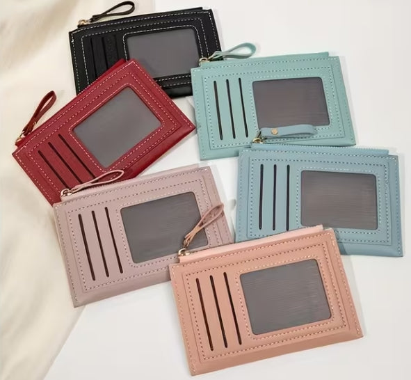 Cream three card zipper coin wallet