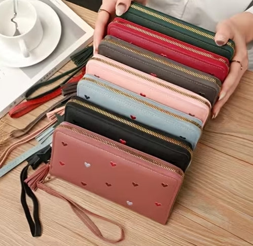 Long Card Wallet with Hearts