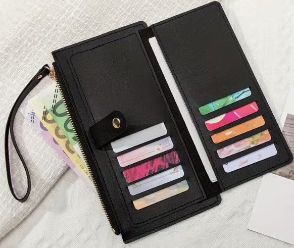 Long Card Zipper Wallet with Wristlet