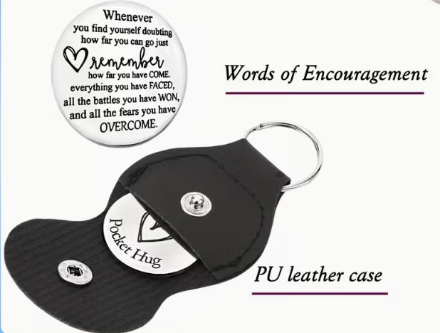 Stainless Steel Pocket Hug Token with Leather Pouch