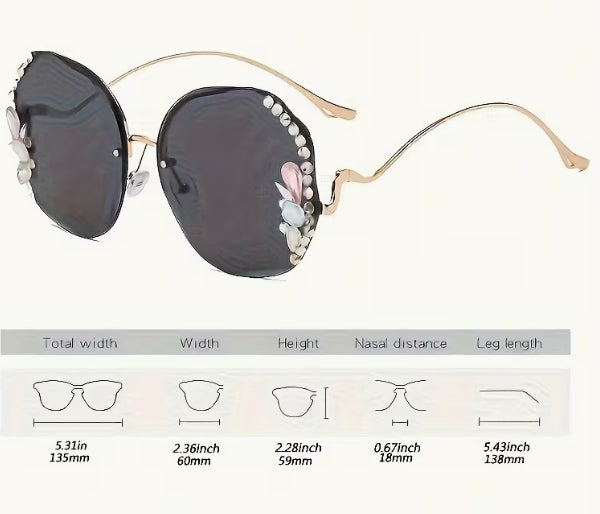 Shiny Heart Gemstone and Diamond Inlay Changeable Frameless Glasses