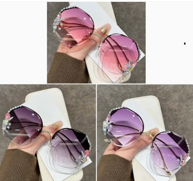 Shiny Heart Gemstone and Diamond Inlay Changeable Frameless Glasses