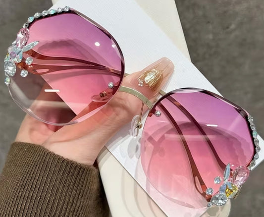 Shiny Heart Gemstone and Diamond Inlay Changeable Frameless Glasses