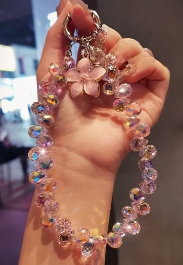 Handheld Phone Wrist Strap with Dripping Enamel Cherry Blossom Flower