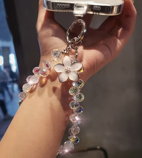 Handheld Phone Wrist Strap with Dripping Enamel Cherry Blossom Flower