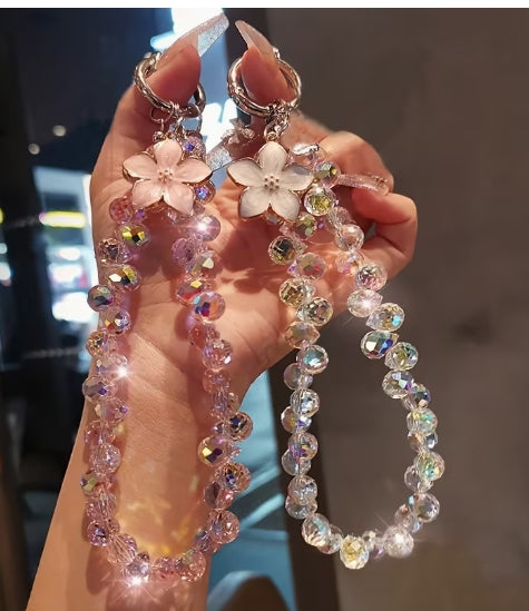 Handheld Phone Wrist Strap with Dripping Enamel Cherry Blossom Flower