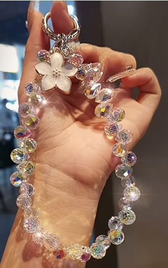 Handheld Phone Wrist Strap with Dripping Enamel Cherry Blossom Flower