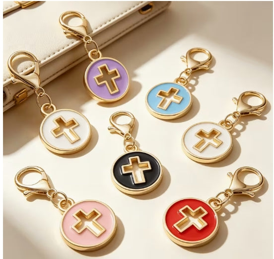 Mini Round Hollow Cross Pendant Charms
