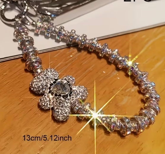 Luxurious Lanyard with Crystal Bear/Black Trim Heart