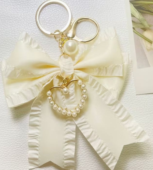 Fabric Bow with Pearl Heart Pendent